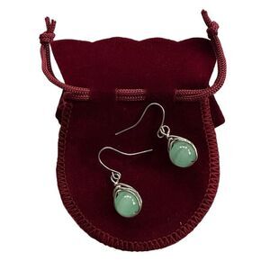 Seafoam Glass Orb Drop Earrings, Minimalist Wire Wrap with Keepsake Pouch